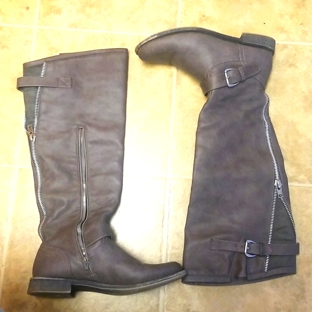 Gray Knee High Boots